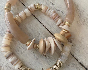Beaded  bracelets with disc shell beads/coconut shell  beaded bracelet/womens jewelry/ bangle bracelet/BellaMare designs