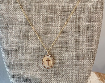 Oval Scalloped Cross pendant necklace/14k gold filled cross necklace/ 14k gold filled chain