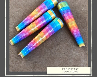 Paper Bead Template for bead rolling - Instant Downloads PDF -  Pastel Unicorn Horn Rainbow Cone Beads