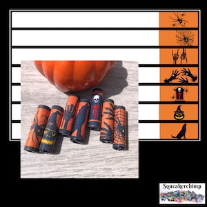 Paper Bead Template - Set of 7 - Instant downloads PDF Halloween Orange Digital - Witch Pumpkin Spider Wolf Tombstone Graveyard