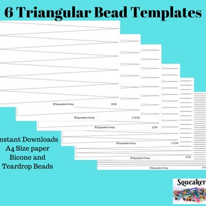 Paper Beading Template - Instant Download PDF - Set of 6 A4 Triangles for Bicone and Teardrop Beads - 0.5cm to 3 cm