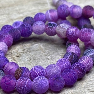 Natural Stone Beads Frost Purple Lilac Lavender Cracked Dream Fire Dragon Veins Agates Beads For Jewelry Making DIY Bracelet