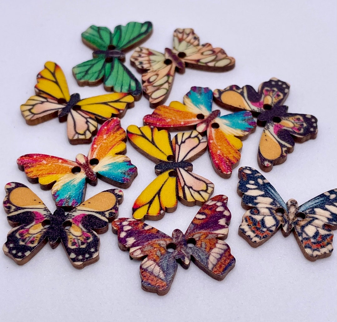 Sewing Button Insect Butterfly Buttons X 10 Cute Wooden Butterfly Shape Buttons for Clothes ...