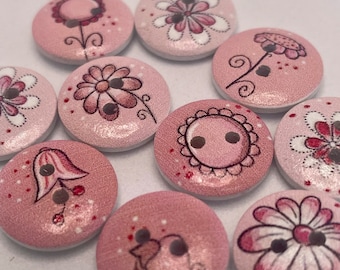 Round Pink Butterfly Buttons x 10 - Cute Wooden Butterfly Buttons for Clothes and craft Supplies - Insect Sewing Button fastenings closures