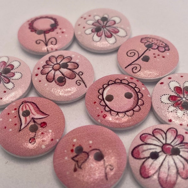 Round Pink Butterfly Buttons x 10 - Cute Wooden Butterfly Buttons for Clothes and craft Supplies - Insect Sewing Button fastenings closures