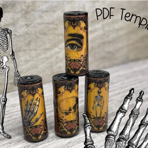Modello per realizzare perline di carta con i tarocchi di Halloween, download digitale stampabile immediato, set di perline di carta in formato PDF con 8 teschio e scheletro gotici.
