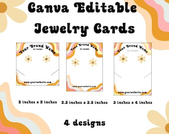 Retro Jewelry Card Display Cards, Canva Editable Template, Customisable Earring Backing, Printable Necklace Cards, Personalised Packaging