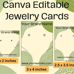 Green Abstract Jewelry Card Display Cards, Canva Editable Template, Customisable Earring Backing, Printable Necklace Personalised Packaging