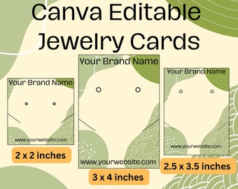 Green Abstract Jewelry Card Display Cards, Canva Editable Template, Customisable Earring Backing, Printable Necklace Personalised Packaging