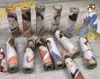 Papier Perlen Vorlage - Sofortiger Download PDF - Geisha Oriental Japanisch Asiatisch - Tube Beads
