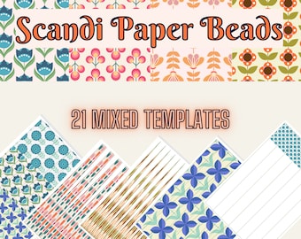 Scandi Scandinavian Retro 21 Template Mega Bundle, Bicone, Tube, Cone, Barrel, Paper Bead Template zum Perlenrollen - Instant Downloads PDF