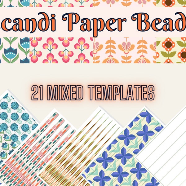 Scandi Scandinavian Retro 21 Template Mega Bundle, Bicone, Tube, Cone, Barrel, Paper Bead Template for bead rolling - Instant Downloads PDF