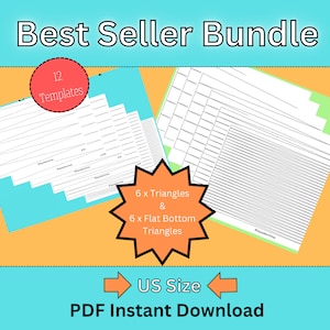 US Letter Triangle Bundle - PDF Instant Download Paper Bead Template - Triangle and Flat Bottom Triangle 6 of each size - 2 Bestsellers in 1