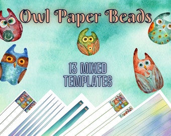 Eule Papier Bead Template Mega Bundle, 13 verschiedene Vorlagen in 1, Papierperlen Vorlage zum Perlenrollen - Instant Downloads PDF