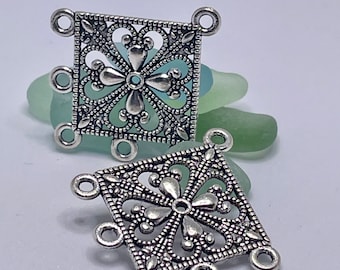 2 x Square Chandelier Dangle Earring Components, Rhombus Antique Silver Beadable Necklace Link, Jewelry Making Supplies, Paper Bead Resin