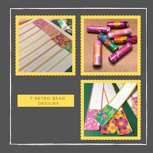 Papierperlen Vorlage zum Perlenrollen - Instant Downloads PDF - Retro 70er Jahre Flower Power Tube Perlen