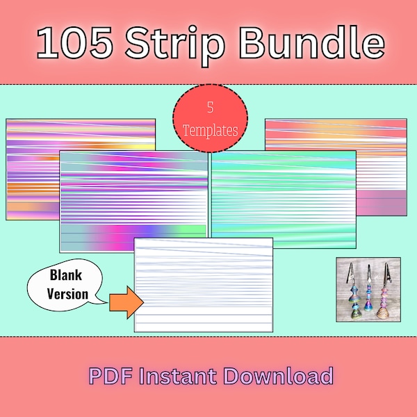 105 Paper Bead Strip Templates - 4 Sheets in Co-ordinating colours and 1 blank - Instant download - Variegated Bead in Pastel Tones