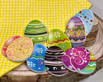 Easter Egg Buttons x 10, Large Decorative Sewing buttons for crafts, Wooden Novelty Buttons for cloths or gifts, Easter Outfit Embellishment