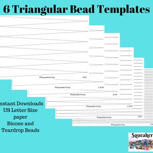 Gabarit de perles en papier - PDF à téléchargement immédiat - Lot de 6 triangles lettres US pour toupies et perles en forme de larme - 0,5 cm à 3 cm