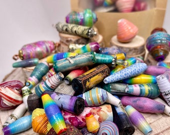 Paper Bead & Polymer Clay Bead Bundle - 70 Mixed Bead Packs - Limited Edition - Handmade Beads for Jewelry, Craft, Embellishments and more