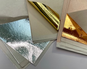 Metal Leaf Sheets - 8 Gold, 8 Silver and 8 Bronze Rose Gold - Perfect for all crafts including resin, paper bead making, polymer clay