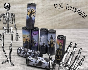 Halloween Papierperlen machen Vorlage, Sofortiger druckbarer digitaler Download, Papierperlen Liefert PDF-Set 8-Gothic Ghost Vampire Schloss-Fledermaus