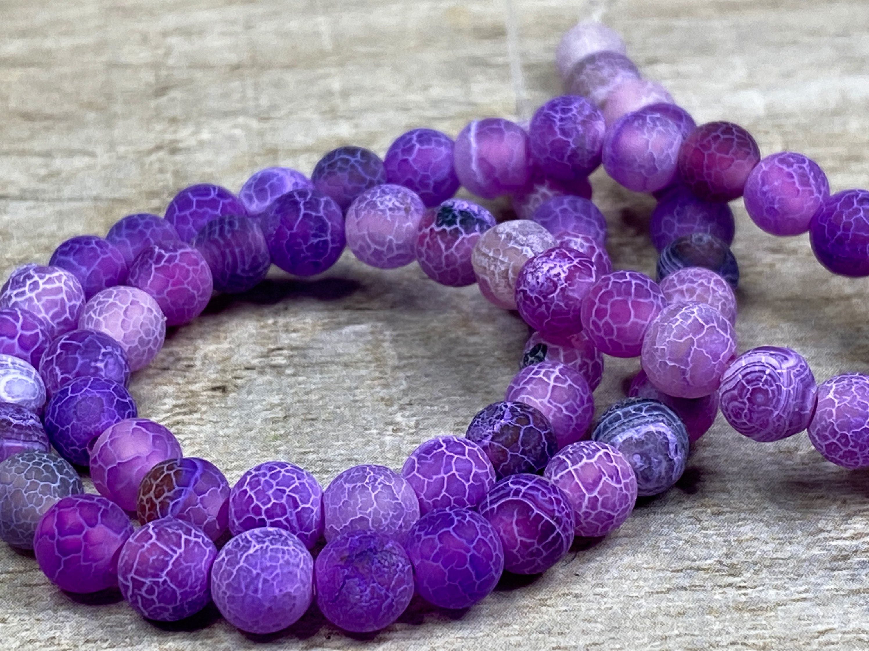 Natural Stone Frost Dark Purple Cracked Dream Fire Dragon Veins Agates  Beads For Jewelry Making DIY Bracelet Necklace Accessories 4/6/8/10/12 Mm  15 In