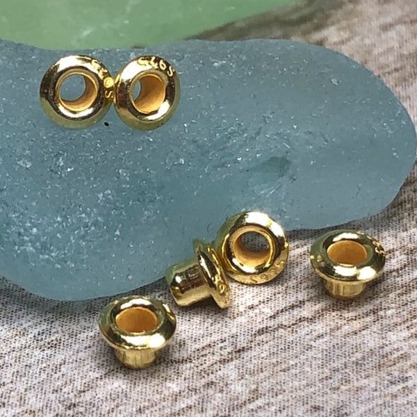 2mm Gold Plated Bead Cores, Gold Grommets, Gold Eyelet, 925 Sterling Silver base, Paper Bead End Caps, Grommets, European Resin