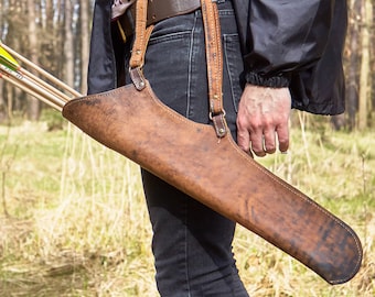 Pfeilköcher, Lederköcher, Hüftköcher, Lederholster, zweiseitig, großes Bogenschießen-Holster, Sportpfeilhalter, Pfeilköcher, englischer Hüftköcher