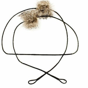 May include: A black string bowstring with two brown fur nocks.