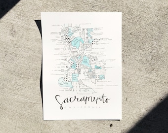 Hand-Painted Sacramento Neighborhoods Map