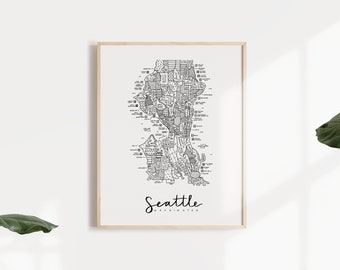 Seattle, Washington Neighborhood Map Print