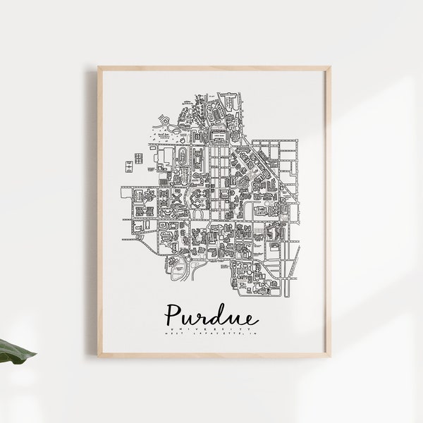 Purdue University Campus Map Print