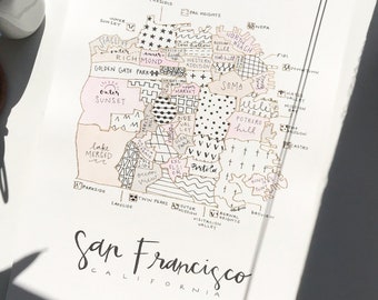 San Francisco Neighborhoods Map with raised borders