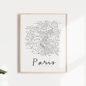 Paris, France Neighborhood Map Print