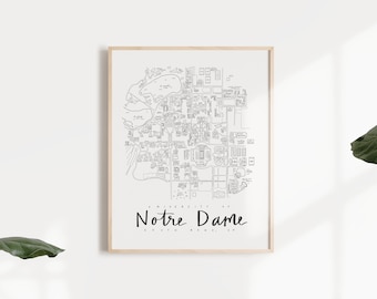 University of Notre Dame (south Bend) Campus Map Print