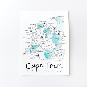 Hand-Painted Cape Town, South Africa Neighborhoods Map