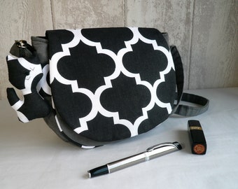 Black and grey crossbody bag,  messenger bag, moroccan inspiration