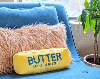 Butter Bolster Pillow, Foodie Gift, Yellow Throw Pillow, Funny Home Decor, Chef Gift, Baker Gift