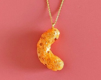 Cheese puff necklace | Cheesy pendant | Foodie gift | Food Jewelry | Citrine gemstones | November birthstone | Gifts for women