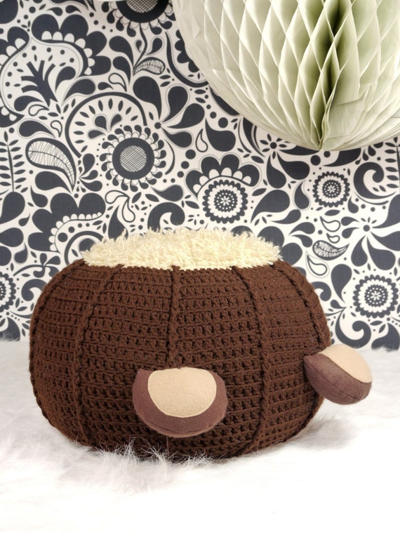 Items similar to Brown crochet pouf floor pillow, bear pillow
