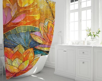 Shower Curtain, Lotus Flower, Stained Glass Bathroom Accessory