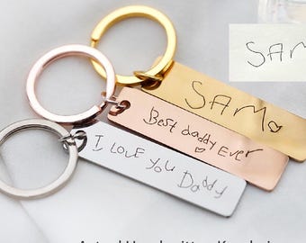 Echte Handschrift Schlüsselanhänger, personalisierte Schlüsselanhänger von Kindern, Ihre Handschrift Geschenk für Papa Mama, Vatertagsgeschenk, Jahrestagsgeschenk für Ihn