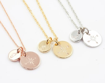 Compass Necklace, Disc Necklace, Compass gold Necklace, Travel Jewelry, Gift for daughter, Graduation Necklace, Compass Jewelry, for her