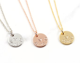 Custom Date Disc Necklace, Gold Circle, Personalized Initial Necklace, Disc Necklace, Customized special date, birthday gift, anniversary,