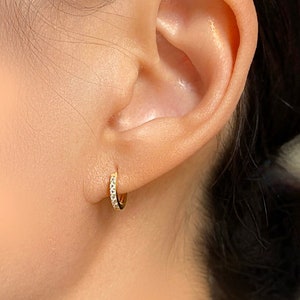 Gold Hoop Huggie Earrings, 925 Sterling Silver Cz Hoop Earrings, Best Friend Gold Conch Hoop, Cartilage Hoop, Second Hole Hoop Earrings,