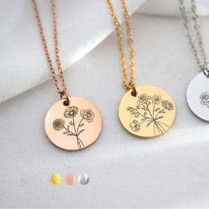 Combined Birth Month Flower Bouquet Necklace, Custom Floral bouquet necklace, Family flower Birth Flower Necklace, Mother&#39;s Day