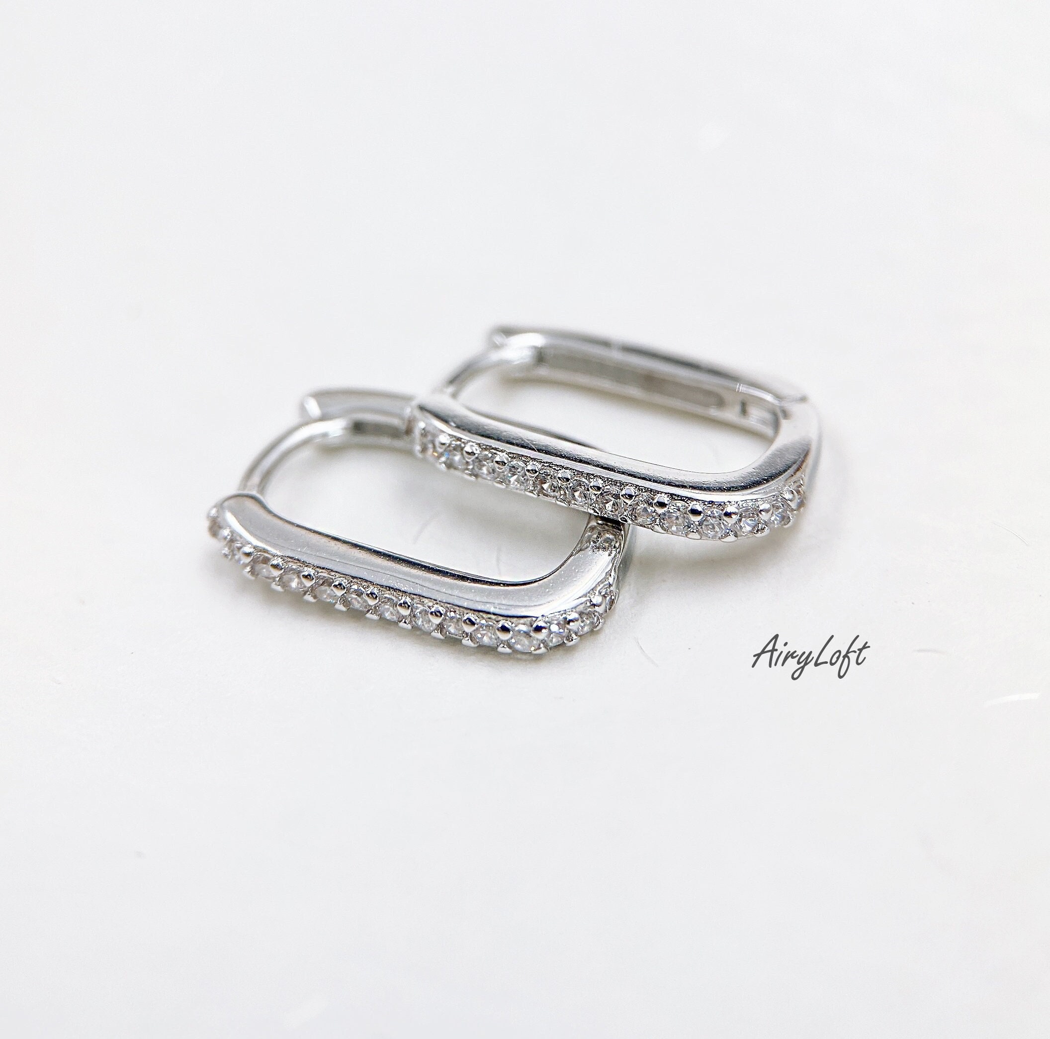 Silver Cz Geometric Shape Earrings, Sterling Silver 925