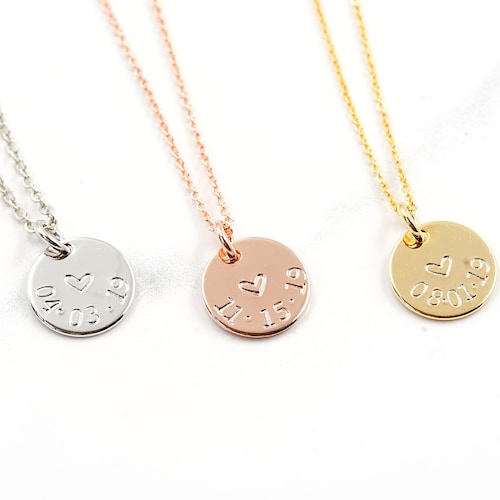 Custom Date Disc Necklace, Gold Circle, Personalized Initial Necklace, Disc Necklace, Customized special date, birthday gift, anniversary,