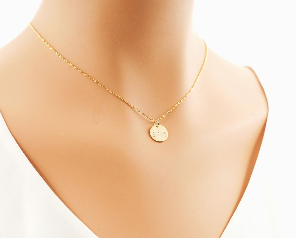 Disc Necklace Gold Circle Personalized Initial Necklace Etsy